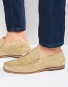 Asos Tassel Loafers In Stone Suede With Fringe And Natural Sole - Stone