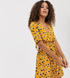 Influence Tall Wrap Front Mini Dress In Splodge Print - Yellow