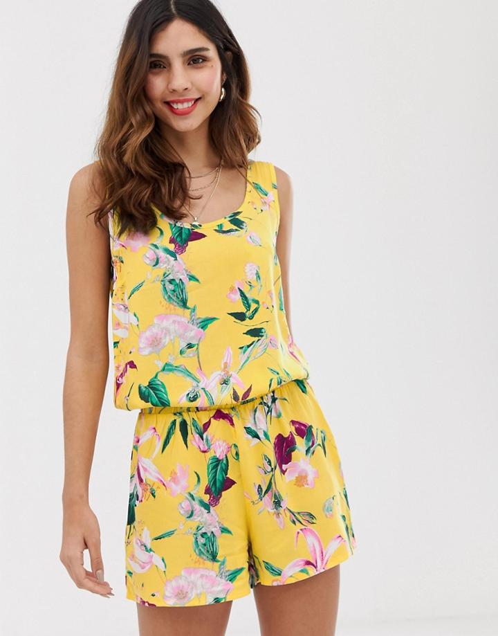 Vero Moda Tropical Printed Cami Romper - Yellow