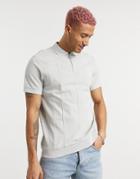 Asos Design Cut & Sew Polo With Zip And Rib Hem In Gray-grey