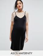 Asos Maternity Cami Dress With Lace Underlayer - Black