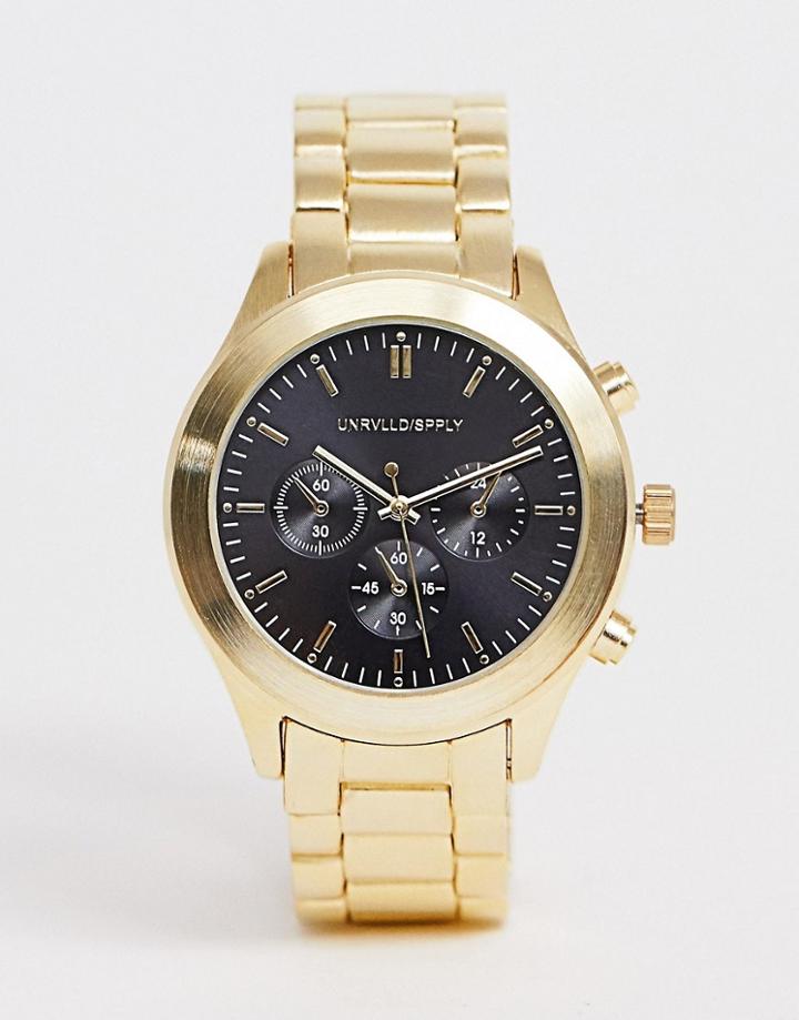 Asos Design Gold Tone Bracelet Watch With Black Dial