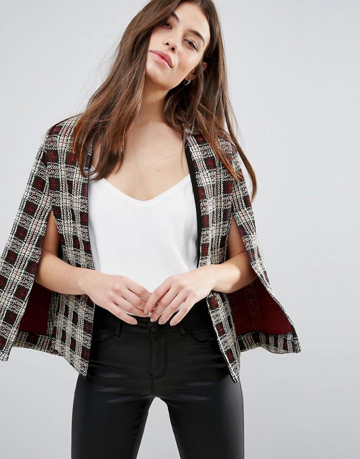 Vesper Checked Cape - Brown