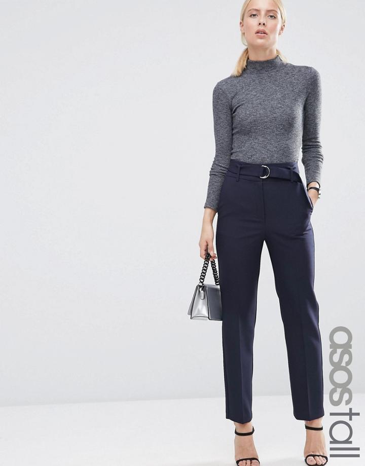 Asos Tall Highwaist Pant With Paperbag Waist - Navy