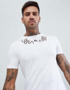 Asos Design Muscle T-shirt With Snake Yoke Print - White