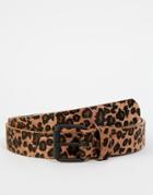 Asos Belt In Faux Ponyskin With Leopard Print - Brown