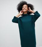 Monki High Neck Knit Midi Dress-green