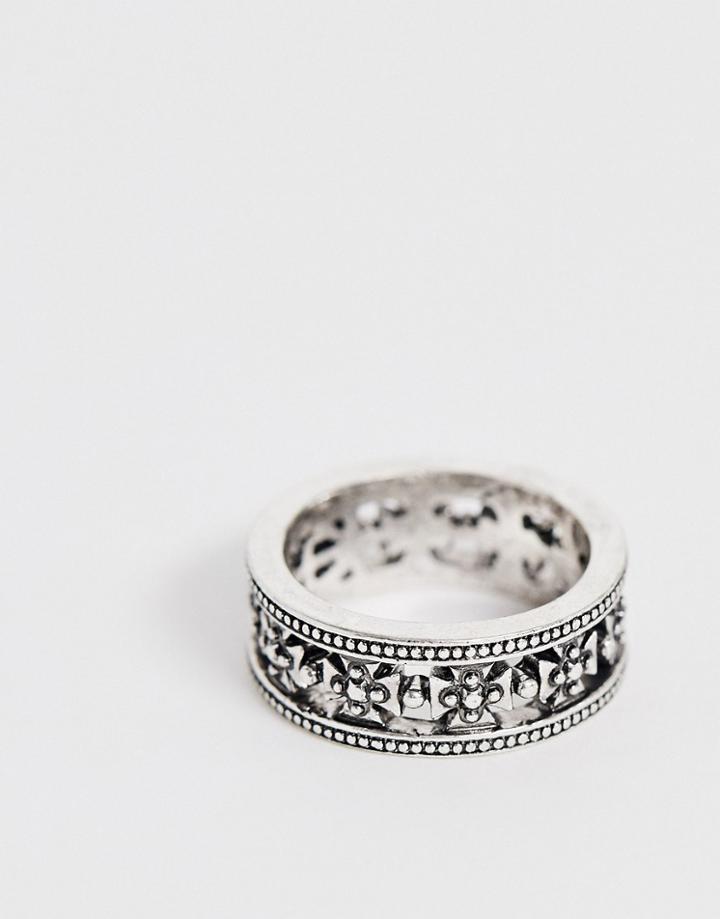 Asos Design Emboss Cut-out Ring In Silver Tone - Silver