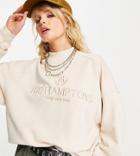 Bershka The Hamptons Embroidered Collegiate Sweat In Beige-neutral