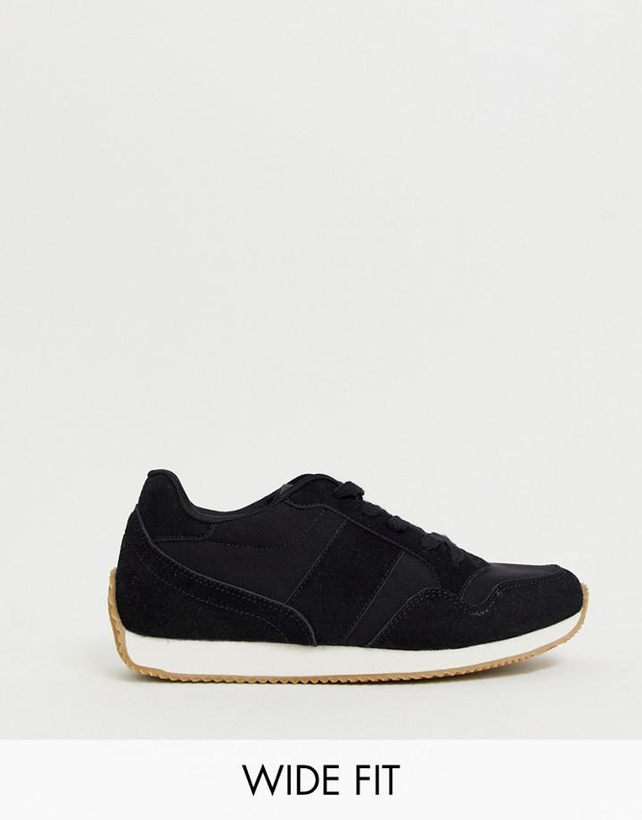 Asos Design Widefit Sneakers In Black With Gum Tread