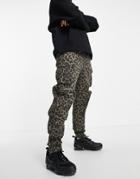 Liquor N Poker Leopard Print Cargo Pants In Khaki-green