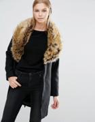 Vila Faux Fur Collar Coat - Black