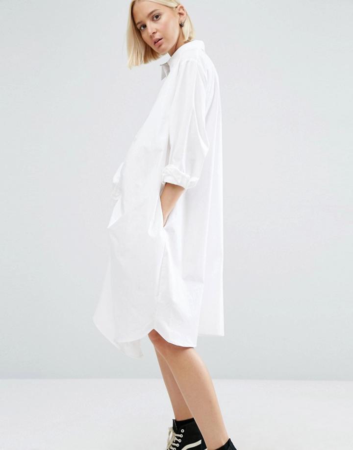Asos White Knot Front Shirt Dress - White