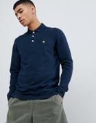 Abercrombie & Fitch Icon Logo Long Sleeve Stretch Slim Fit Pique Polo In Navy - Navy