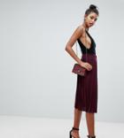 Boohoo Exclusive Pleated Midi Skirt In Burgundy - Red
