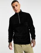 Asos Design Oversized Sweatshirt With Half Zip In Velour Cord - Part Of A Set-black