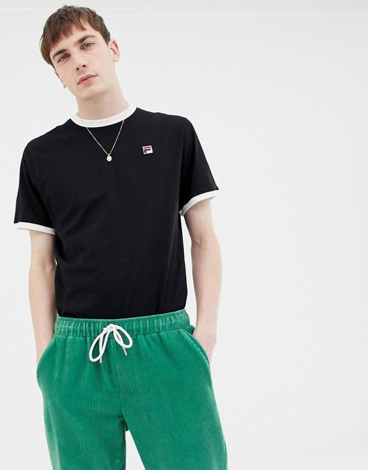 Fila White Line Ringer T-shirt With Small Logo In Black - Navy