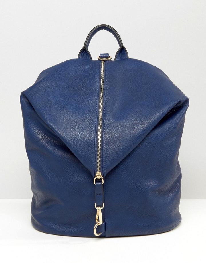 Liquorish Fold Over Backpack With Zip - Navy