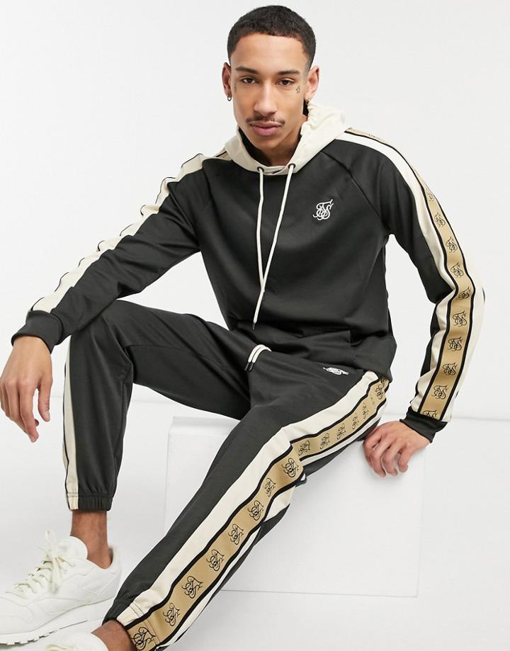 Siksilk Premium Tape Detail Hoodie In Black And White