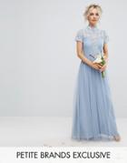 Maya Petite High Neck Cap Sleeve Embellished Maxi Dress - Blue