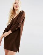 Asos Sweater Dress In Soft Yarn With Deep V - Brown
