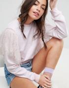 Asos Sweatshirt With Lace Panels - Pink