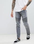 Threadbare Skinny Fit Biker Jeans In Gray Wash - Gray