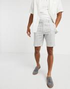 Asos Design Smart Shorts In Gray Linen Stripe-grey