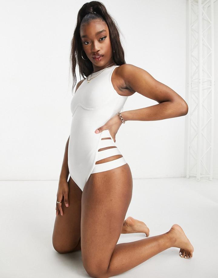 Public Desire Bandage Underwired Swimsuit With Strapping Detail In White