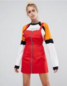 The Ragged Priest Zip Up Mini Pinafore Dress In Cotton Canvas - Red