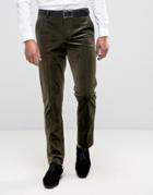 Asos Slim Smart Pants In Velvet Khaki - Green