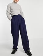 Asos Design High Waist Wide Leg Wool Mix Suit Pant In Navy Twill