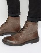 Dune Military Boots With Tweed Detail - Brown