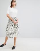 People Tree Organic Cotton Midi Skirt With Frill In Dalmatian Print - White