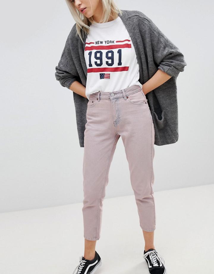 Pull & Bear Cropped Mom Jeans - Pink