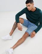 Asos Design Long Sleeve T-shirt With Contrast Ringer In Green - Green