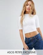 Asos Petite Half Sleeve Crop Top With Turtleneck - White