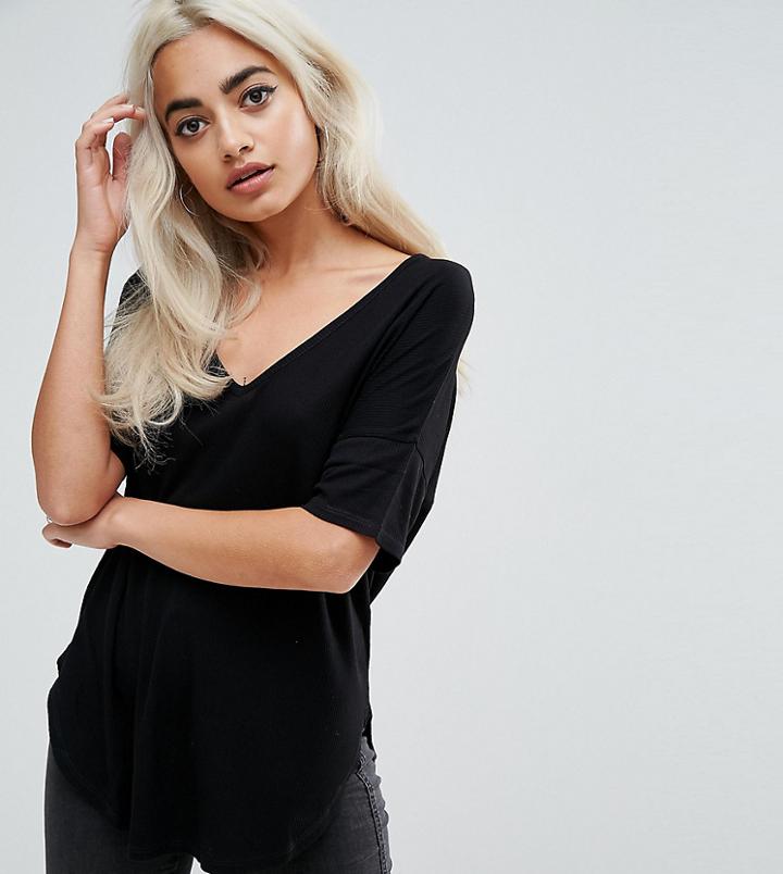 Asos Petite Slouchy Oversized T-shirt In Rib - Black