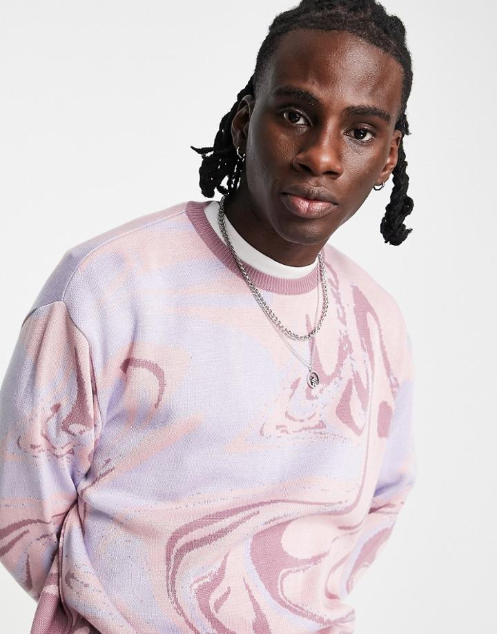 Asos Design Knitted Sweater With Pastel Oil Slick Pattern-multi