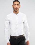 Asos Skinny Shirt In White With Gunmetal Popper And Grandad Collar - White