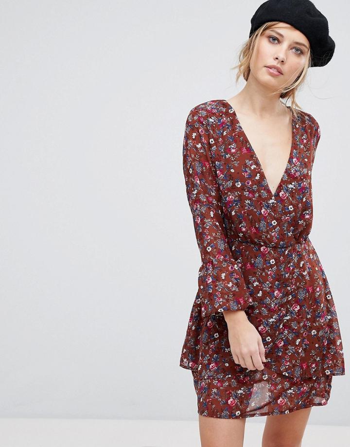 Parisian Floral Wrap Dress - Red