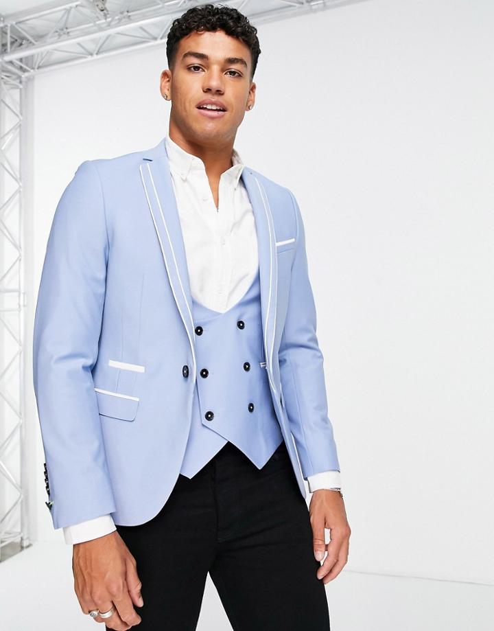 Twisted Tailor Livingston Skinny Suit Jacket In Light Blue-blues