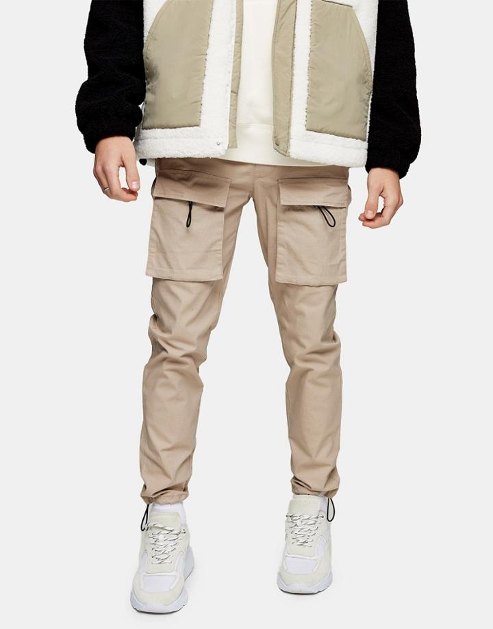 Topman Skinny Front Pocket Cargo Pants In Stone-neutral