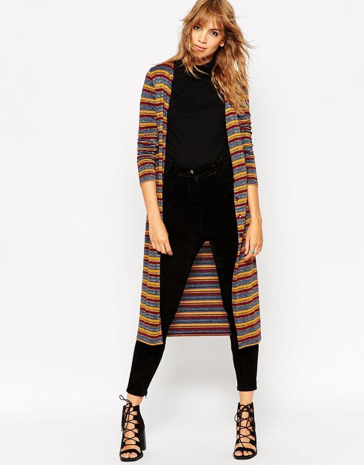 Asos Cardigan In Stripe Metallic - Multi
