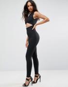 Asos Rib Jersey Bandage Jumpsuit With Cross Front - Black