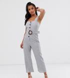 Fashion Union Petite Button Front Jumpsuit With Waist Belt - Gray