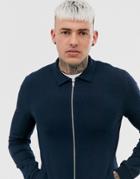 Asos Design Muscle Jersey Harrington Jacket In Navy