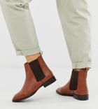 Asos Design Wide Fit April Leather Chelsea Boots In Brown
