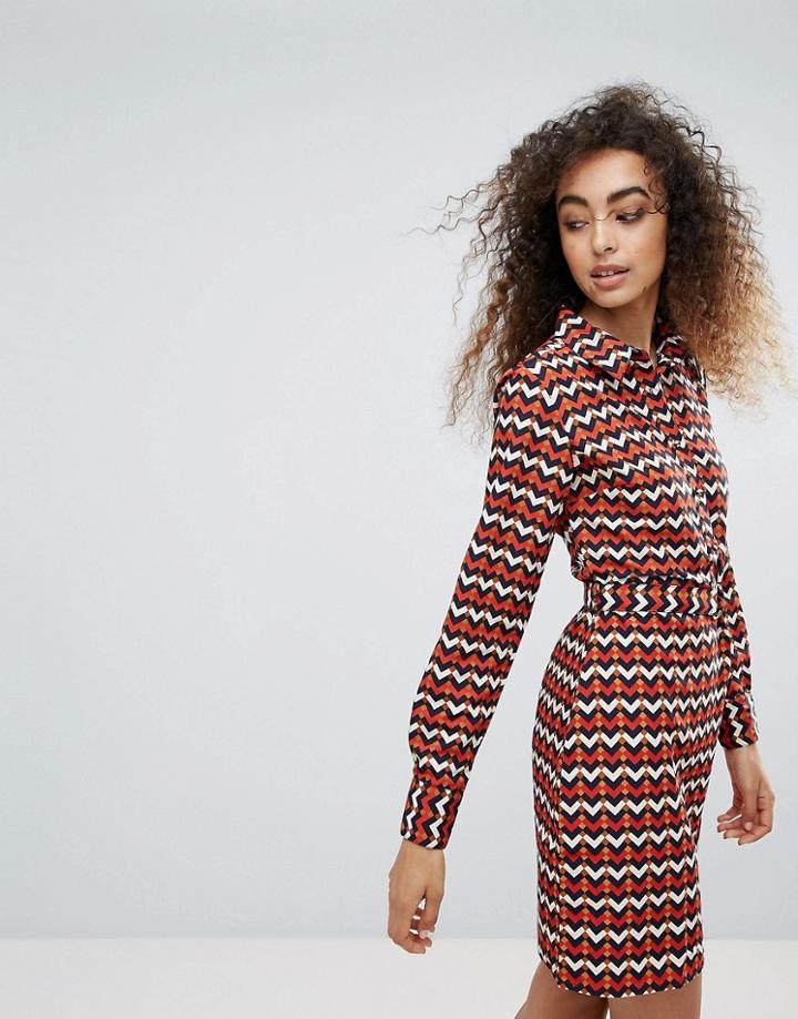 Brave Soul Hilda Shirt Dress In Geo Print - Orange