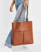 Claudia Canova Unlined Two Pocket Tote Bag With Removable Pouch In Tan-brown
